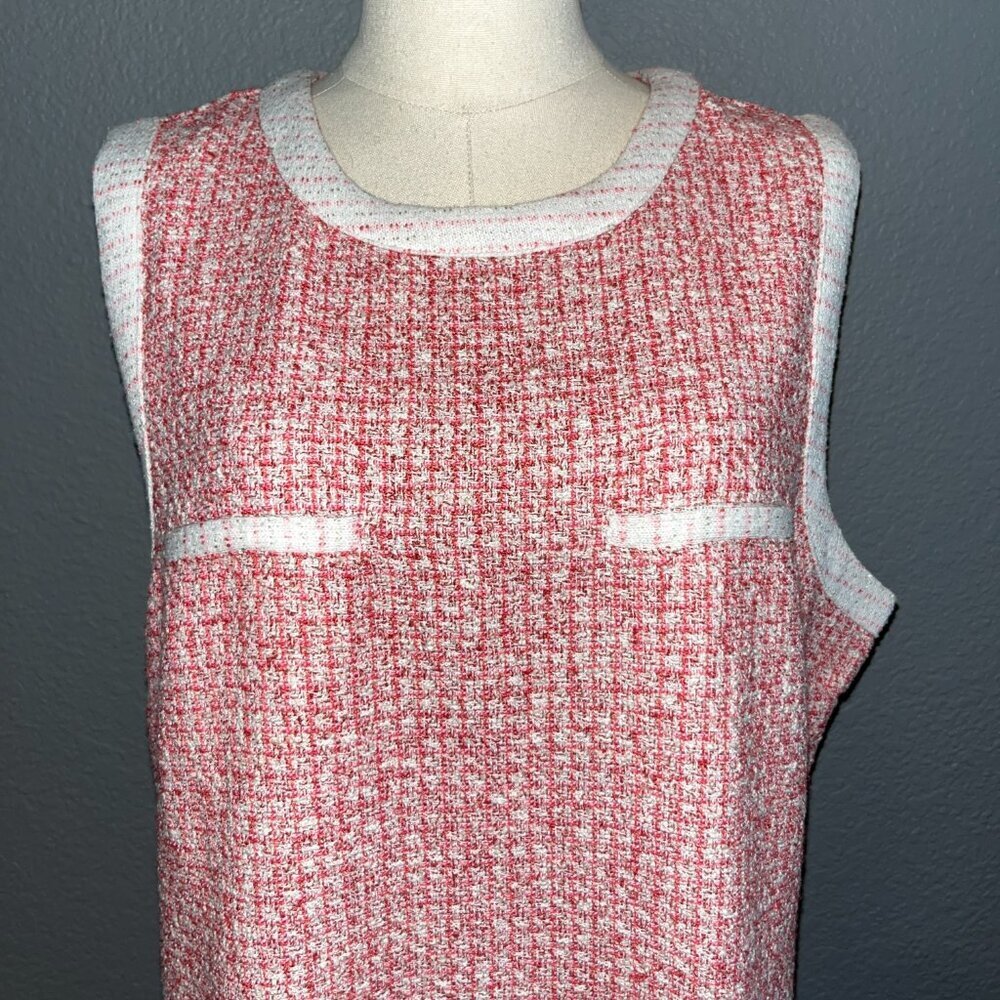 ANTHROPOLOGIE MAEVE RED WHITE & PINK BOUCLE TWEED CHANEL STYLE MINI DRESS - XL - Picture 2 of 15